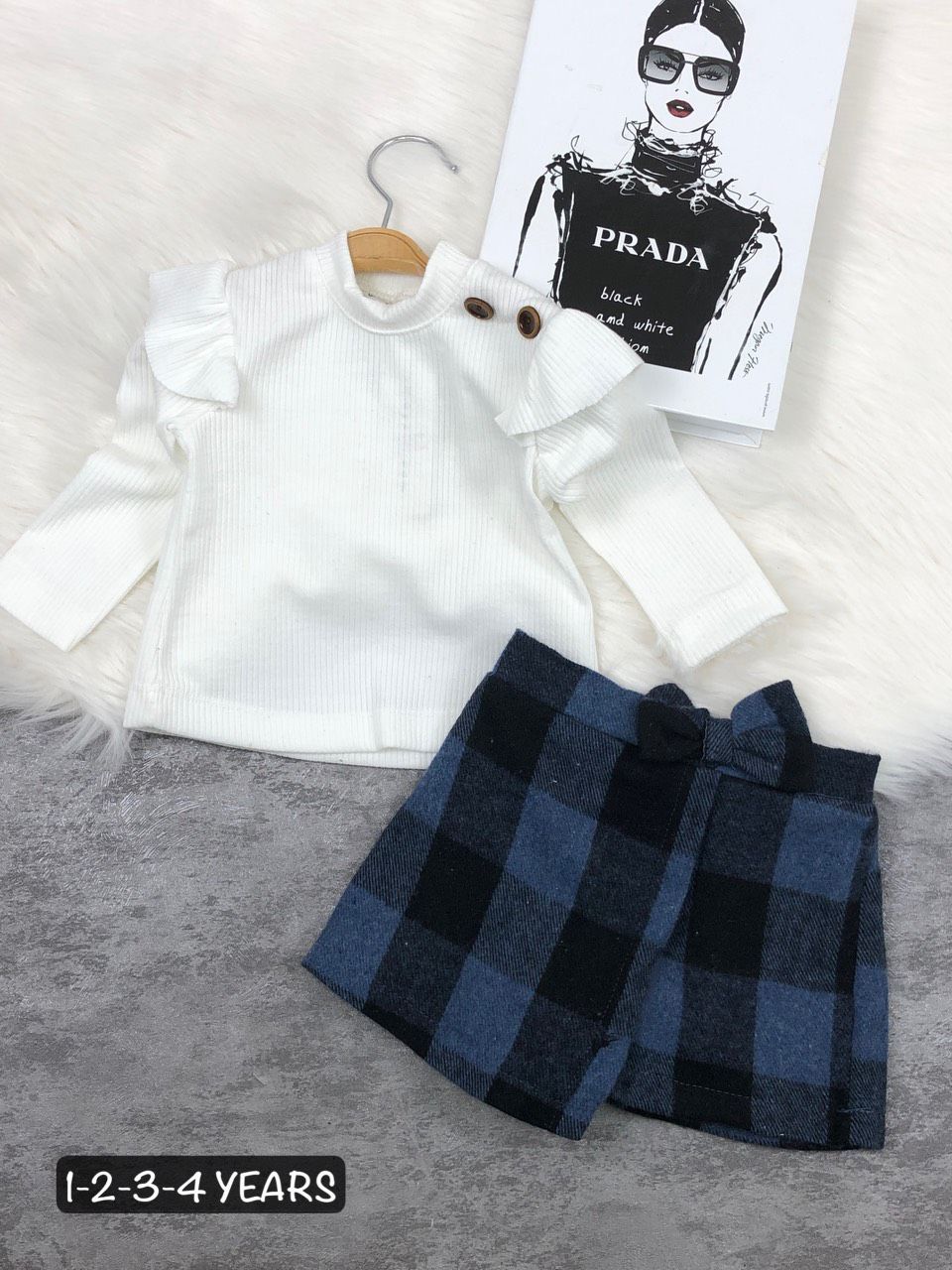 White Top and Plaid Skirt Outfit (Toddler)