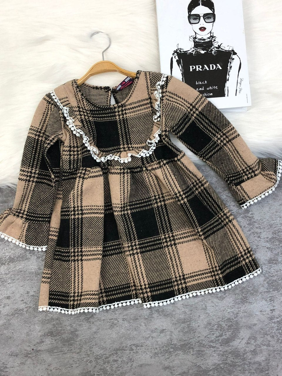 Long Sleeve Ruffle Plaid Dress