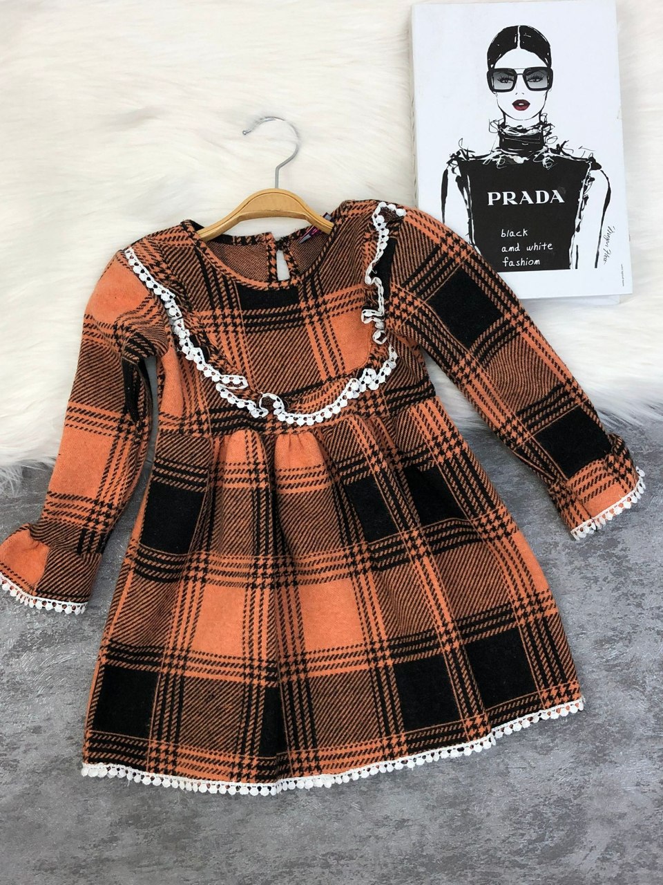 Long Sleeve Ruffle Plaid Dress