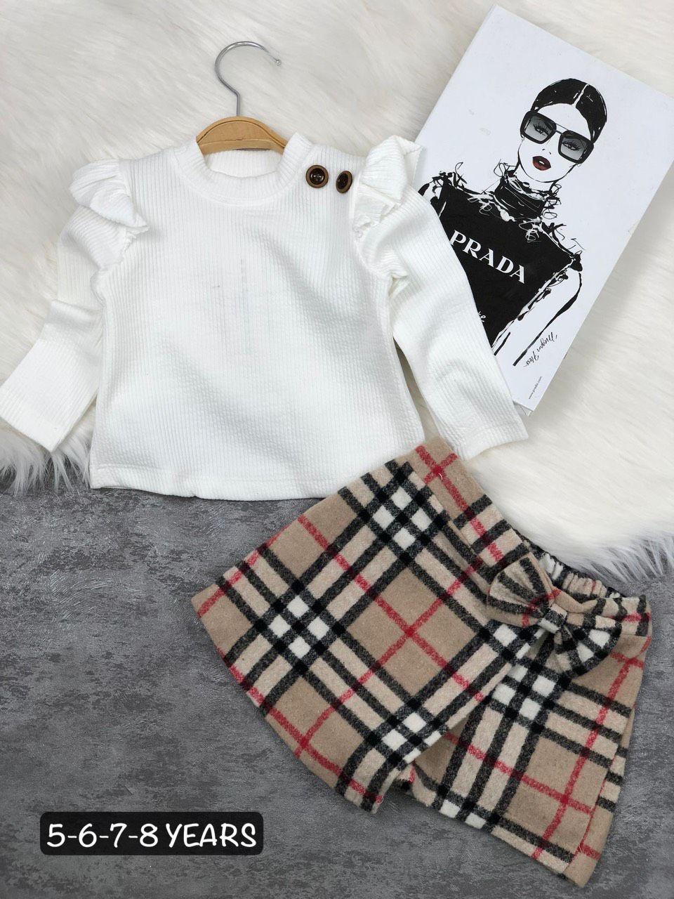 White Top and Plaid Skirt Outfit