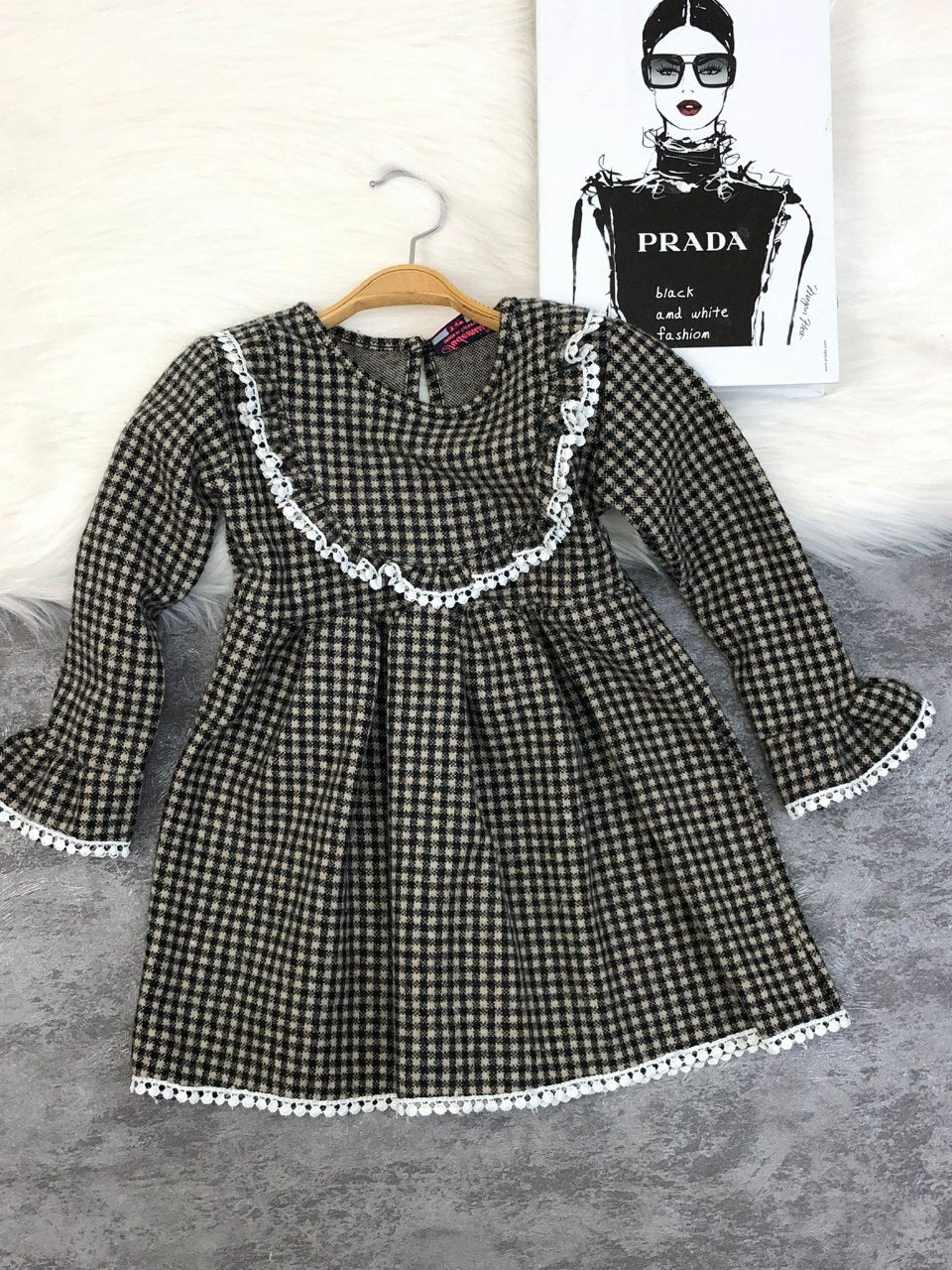 Long Sleeve Ruffle Plaid Dress